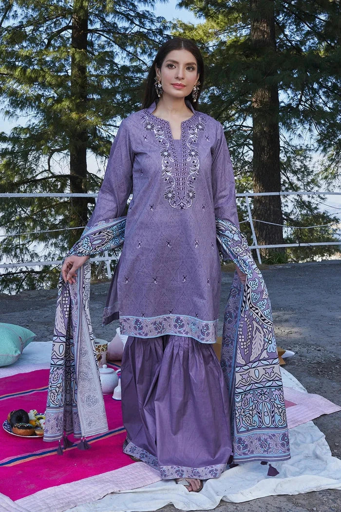 3PC Embroidered Stitched Lawn Suit KL-3205 - Embroidered - KHAS STORES US - 3PC Embroidered Stitched Lawn Suit KL-3205
