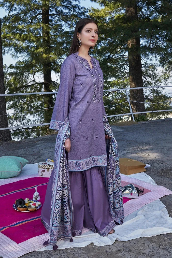 3PC Embroidered Stitched Lawn Suit KL-3205 - Embroidered - KHAS STORES US - 3PC Embroidered Stitched Lawn Suit KL-3205