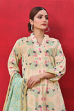 3PC Printed Jacquard Linen Suit KLE-2399