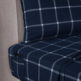 Sleepdown 100% Cotton 160 GSM Flannel Sheet Set - Navy Checks - Flannel Sheet Set - KHAS STORES US - Sleepdown 100% Cotton 160 GSM Flannel Sheet Set - Navy Checks 