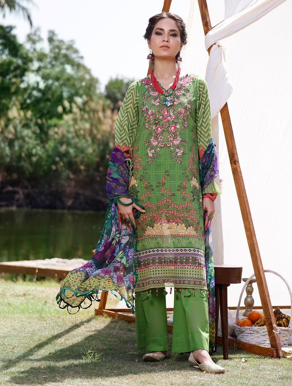 3 Piece Stitched Printed Lawn Suit with Chiffon Dupatta KCE-6039 - Khas Lawn 2021 - Volume 2