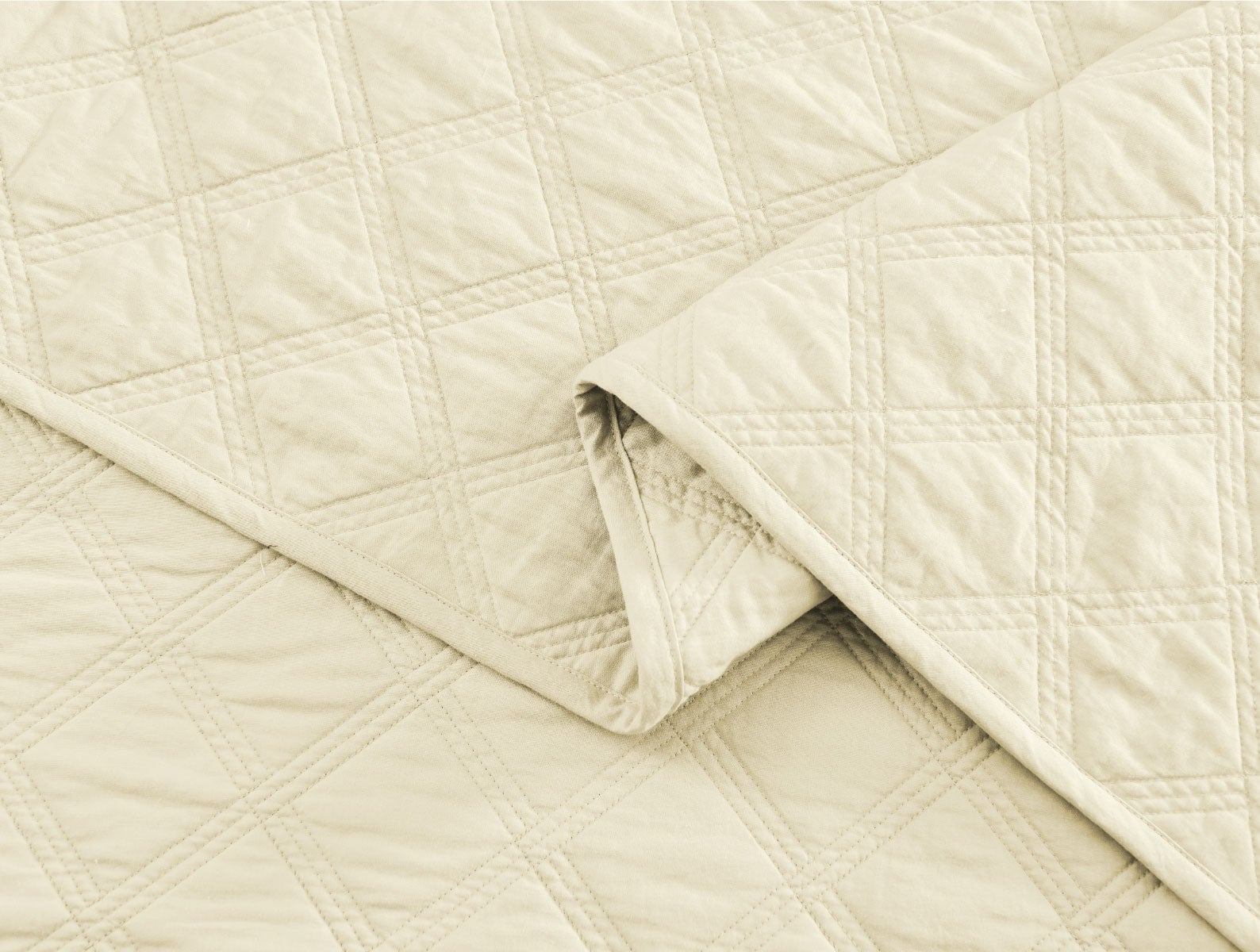 Cotton Solid Quilt Set - 3 Pcs - Wheat - 100% Cotton Quilt Set