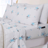 Double Brushed Flannel Sheet Set -Blue Floral Flannel Sheet Set EnvioHome 
