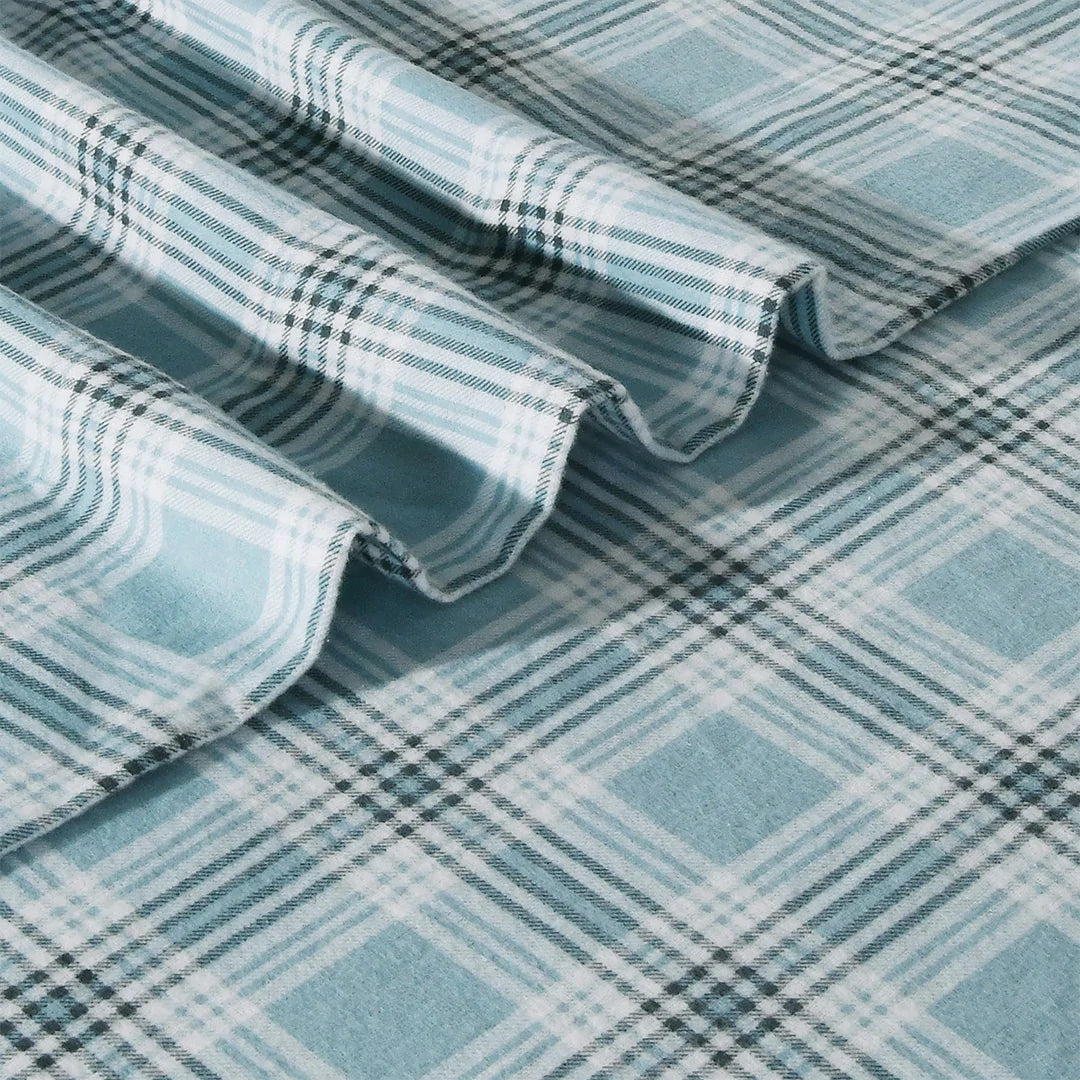 Double Brushed Flannel Sheet Set -Grey Plaid Flannel Sheet Set EnvioHome 