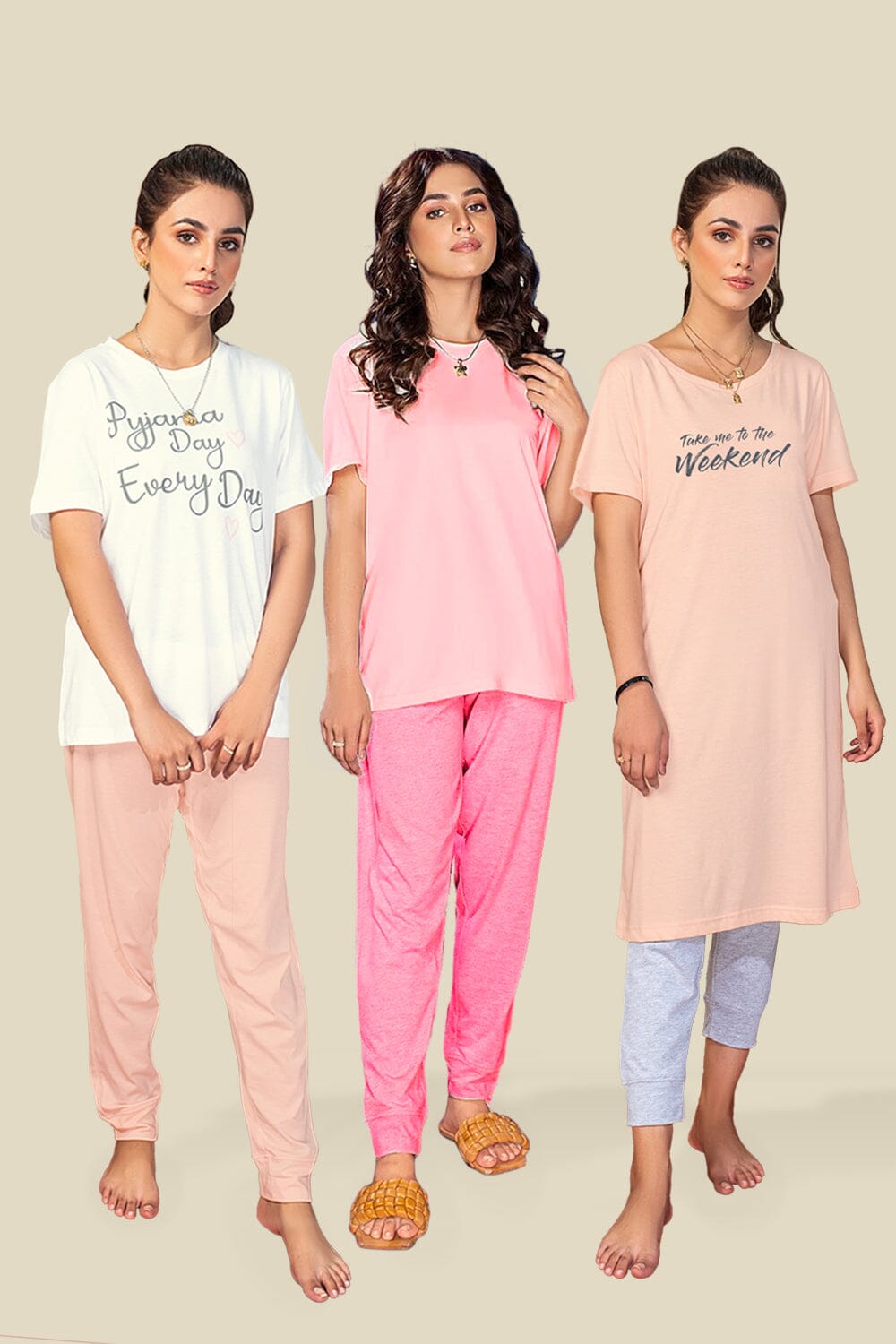 T-Shirt with Pajama Set - Pack of 3 LOUNGEWEAR Vol II FASGARMEN S Pajama Set 