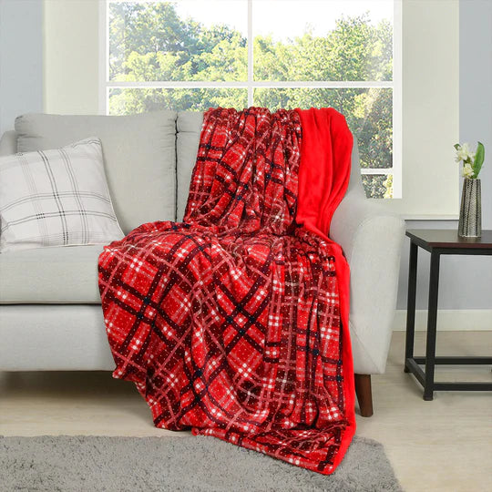 Teddy Fleece Blanket - Check Red Front Polyester EnvioHome 