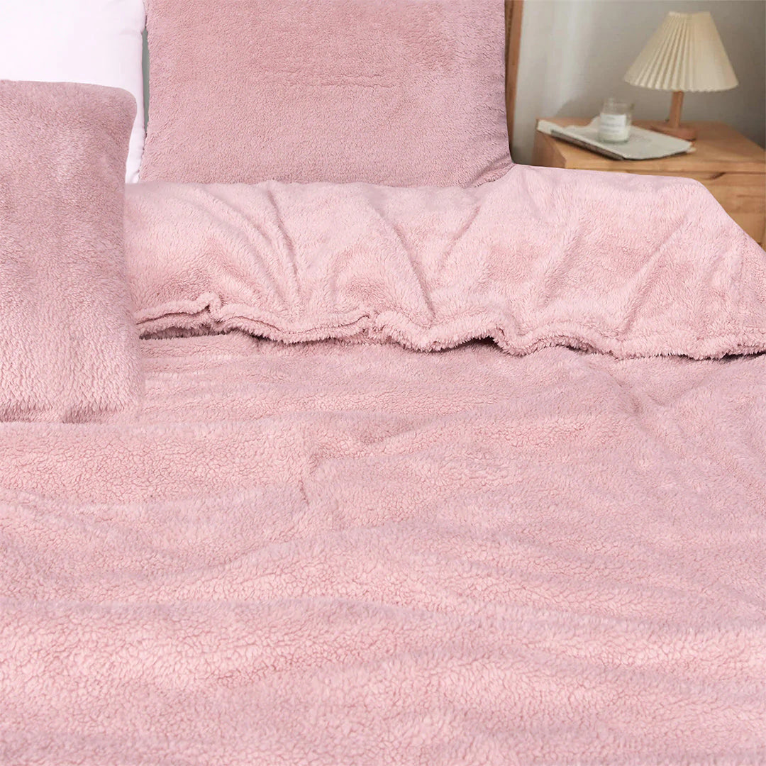 Teddy Fleece Comforter Set - Blush Polyester EnvioHome 